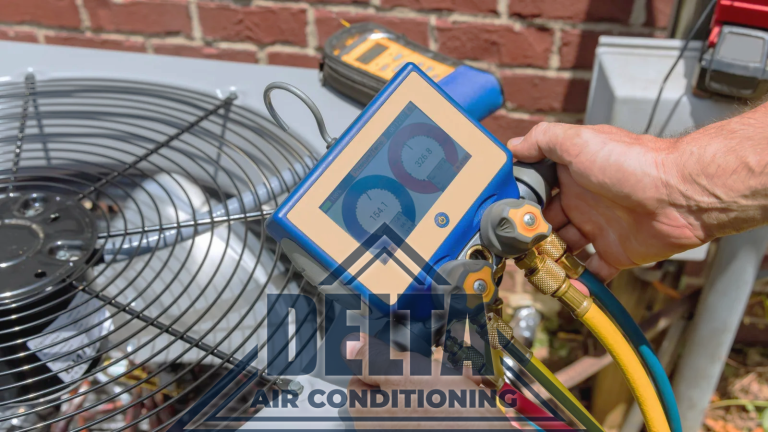 HVAC tech servicing AC unit outside of Texas home