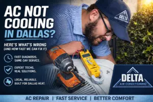 AC Tech repairing a broken HVAC unit in Dallas Texas